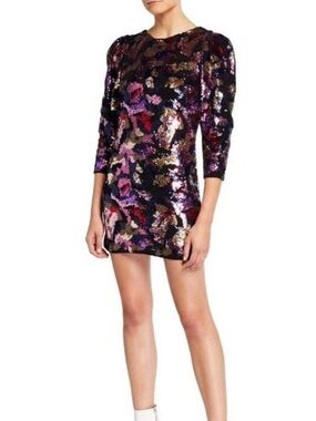 New! 🇫🇷 IRO Paris Chiffon Sequin Mini Dress, Long Sleeve Red-Multi , sz 6